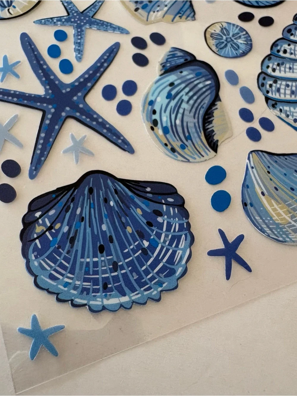 Santorini Shells Blue Seashell Sticker Sheet - Scrapbook junk journal